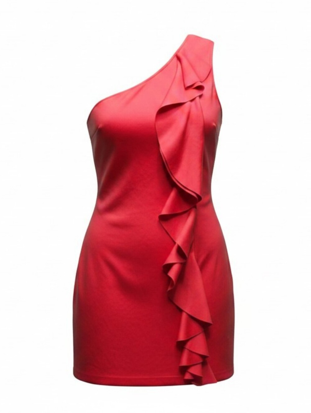 Red One Shoulder Bodycon Asymmetrical Ruffles Dress fits medium to large